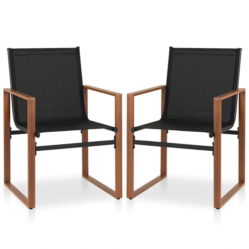 Black/Brown Outdoor Dining Chair with Armrests, Set of 4
