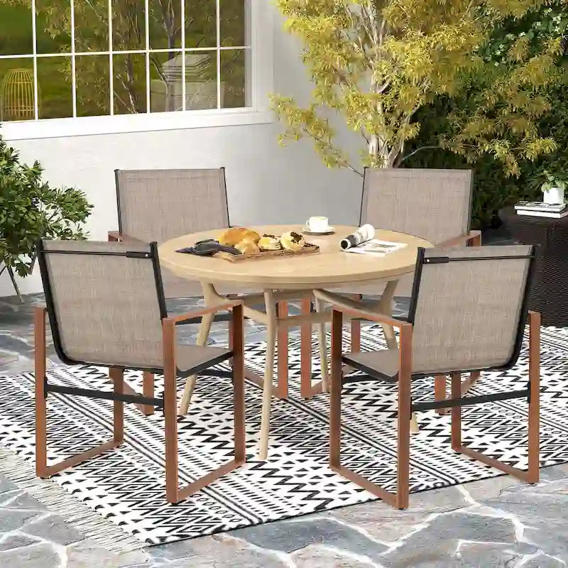 Black/Brown Outdoor Dining Chair with Armrests, Set of 4
