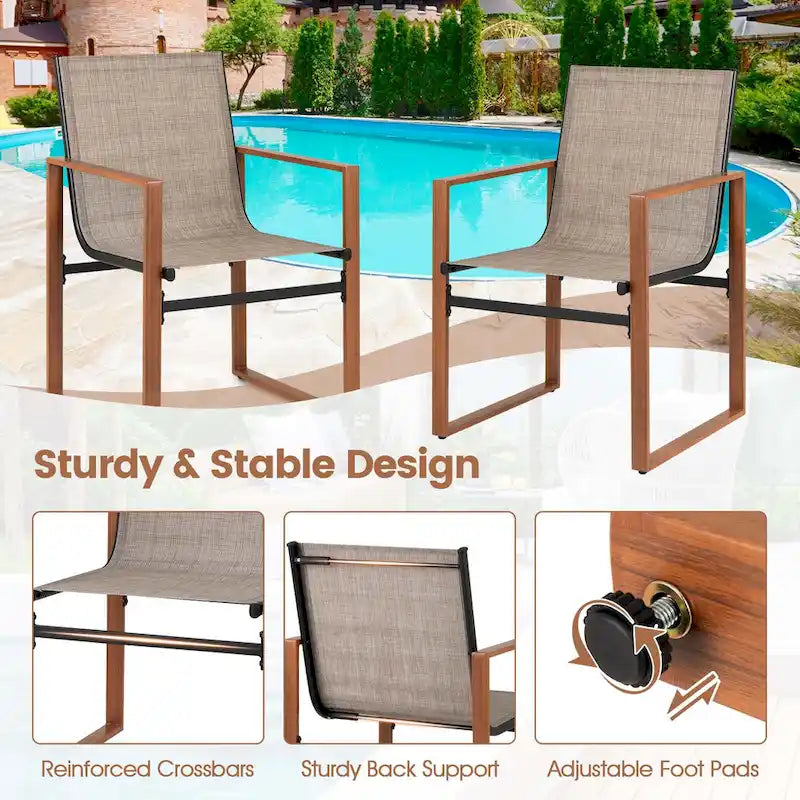 Black/Brown Outdoor Dining Chair with Armrests, Set of 4