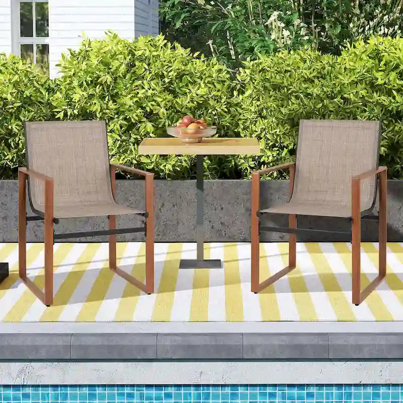 Black/Brown Outdoor Dining Chair with Armrests, Set of 4