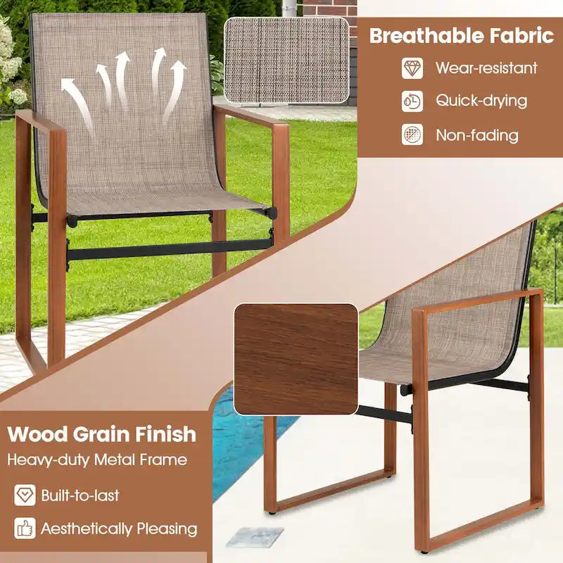 Black/Brown Outdoor Dining Chair with Armrests, Set of 4