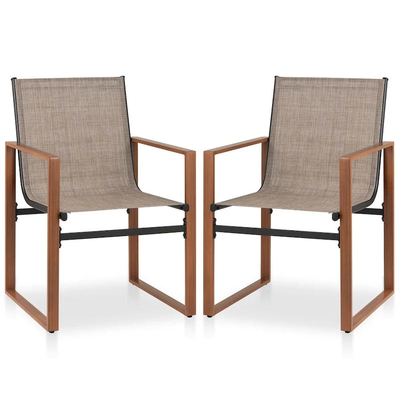 Black/Brown Outdoor Dining Chair with Armrests, Set of 4