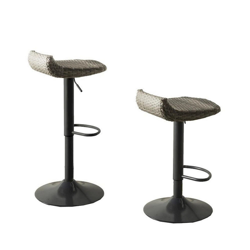Gray & Black Wicker Foldable Outdoor Barstool, Adjustable Height, Set of 2