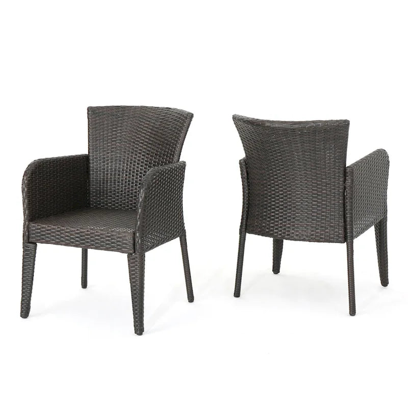 Naya Dining Chair Set of 2, Iron Legs, Multi Brown Outdoor Resin Wicker