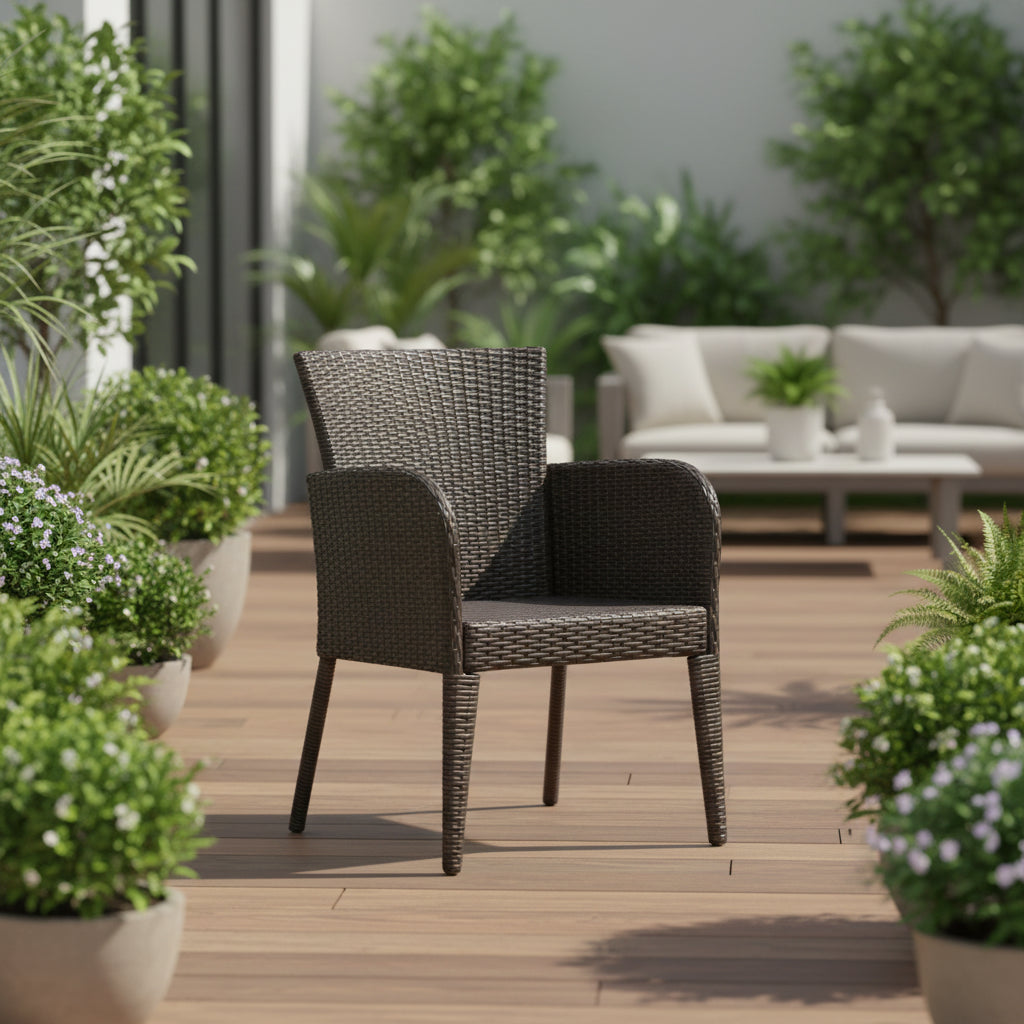 Brown Multi Resin Wicker Outdoor Dining Chair, Set of 2