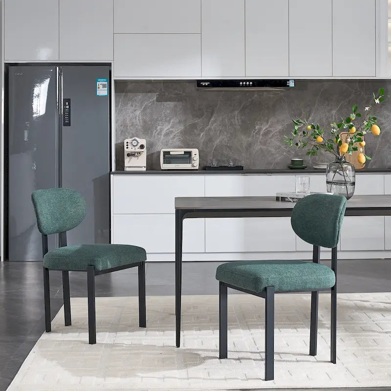 Tufted Dining Chair with Black Metal Legs – Set of 2 (Grey / Green / Pink)