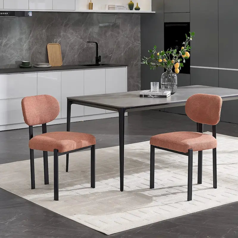 Tufted Dining Chair with Black Metal Legs – Set of 2 (Grey / Green / Pink)