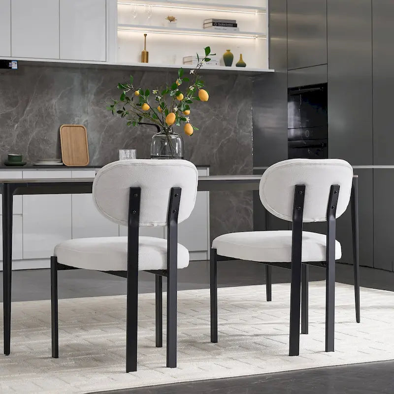 Tufted Dining Chair with Black Metal Legs – Set of 2 (Grey / Green / Pink)