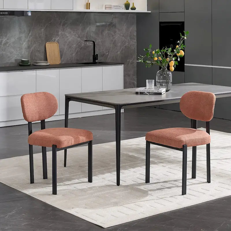 Tufted Dining Chair with Black Metal Legs – Set of 2 (Grey / Green / Pink)