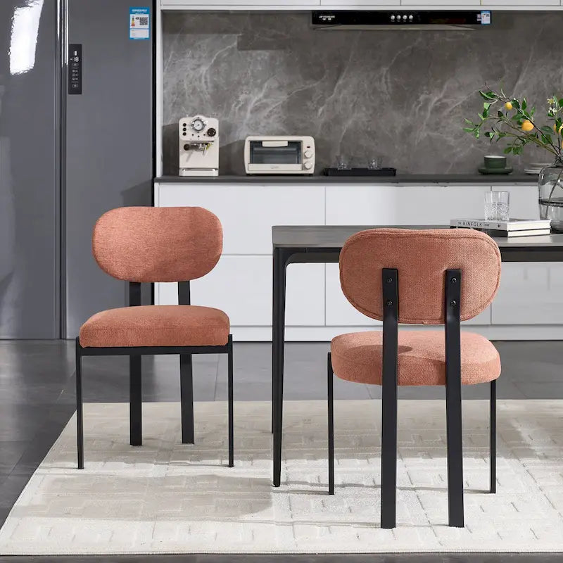 Tufted Dining Chair with Black Metal Legs – Set of 2 (Grey / Green / Pink)