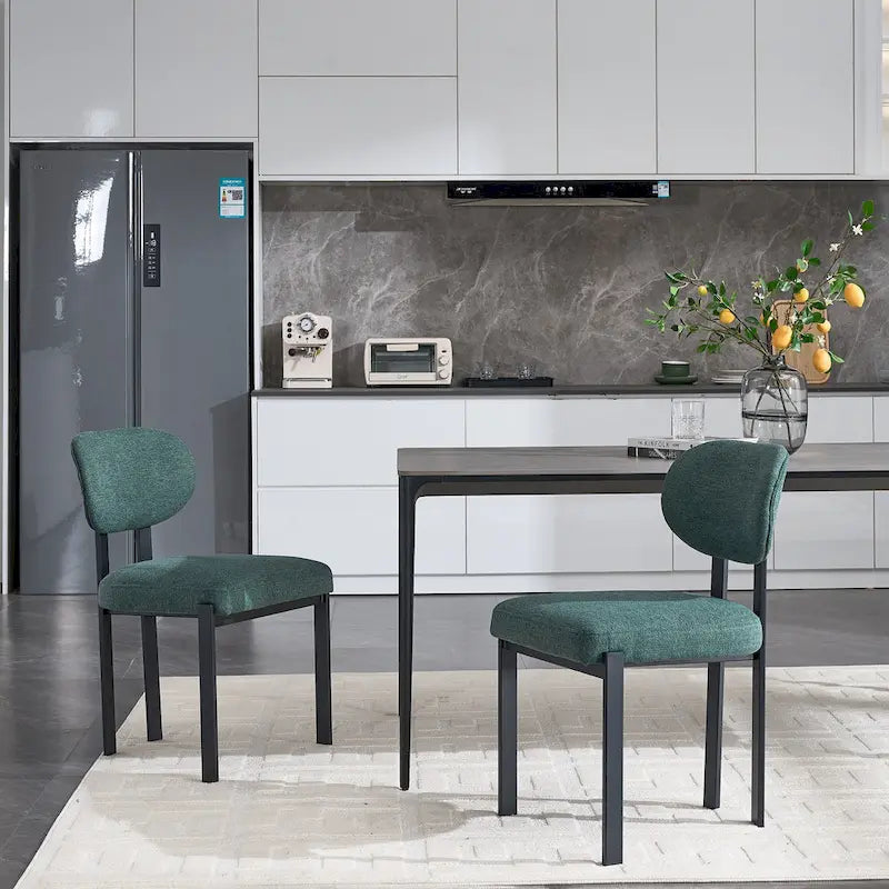 Tufted Dining Chair with Black Metal Legs – Set of 2 (Grey / Green / Pink)