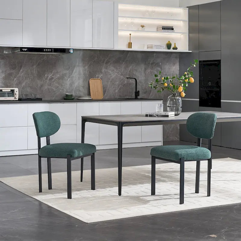 Tufted Dining Chair with Black Metal Legs – Set of 2 (Grey / Green / Pink)