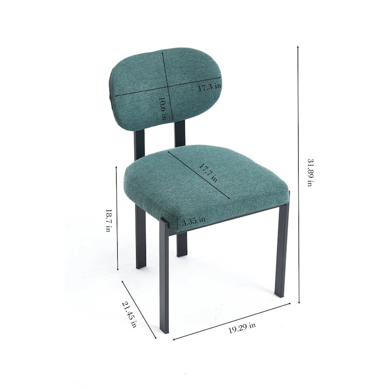 Tufted Dining Chair with Black Metal Legs – Set of 2 (Grey / Green / Pink)