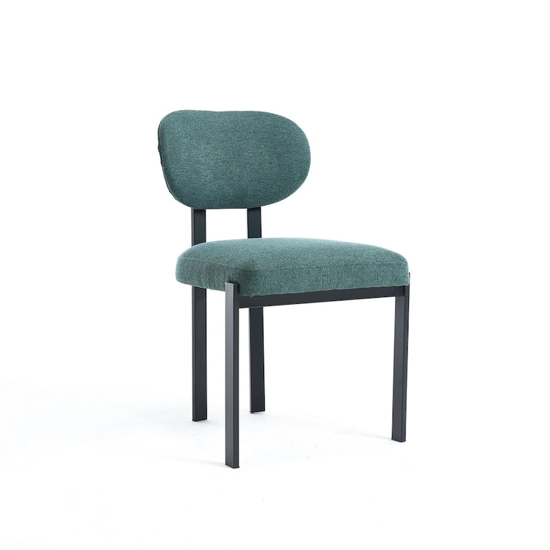 Tufted Dining Chair with Black Metal Legs – Set of 2 (Grey / Green / Pink)