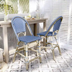 Blue & White Wicker Counter-Height Chair, French Style, Set of 2