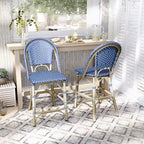 Blue & White Wicker Counter-Height Chair, French Style, Set of 2