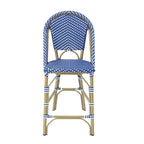 Blue & White Wicker Counter-Height Chair, French Style, Set of 2