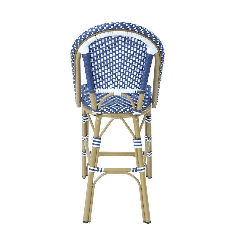 Blue & White Wicker Counter-Height Chair, French Style, Set of 2