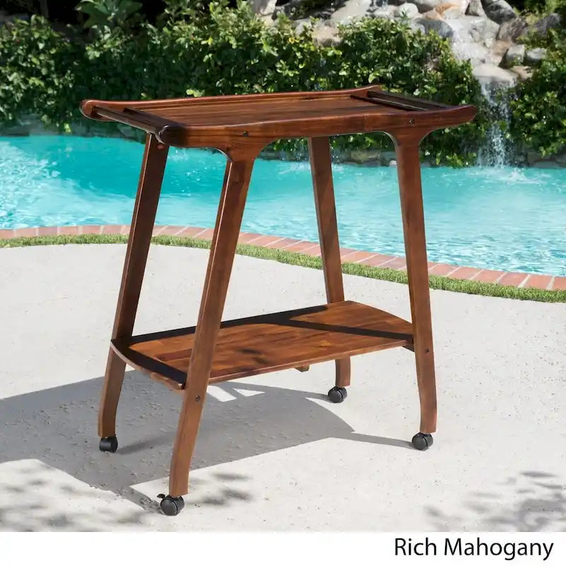 Mahogany Acacia Wood Outdoor Bar Cart – 1-Person