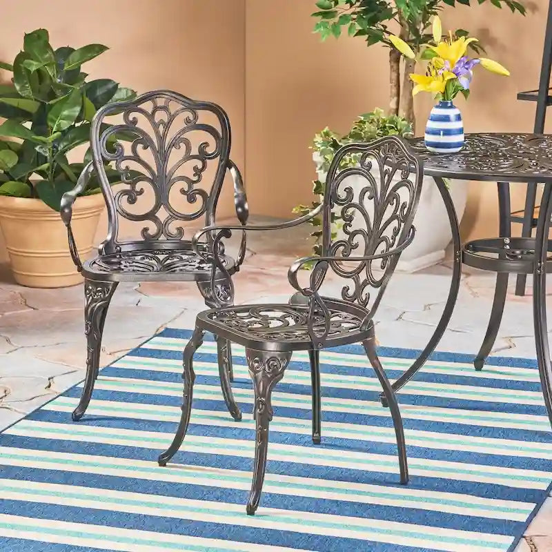 Shiny Copper Outdoor Dining Chair, Queen Anne Style, Set of 2