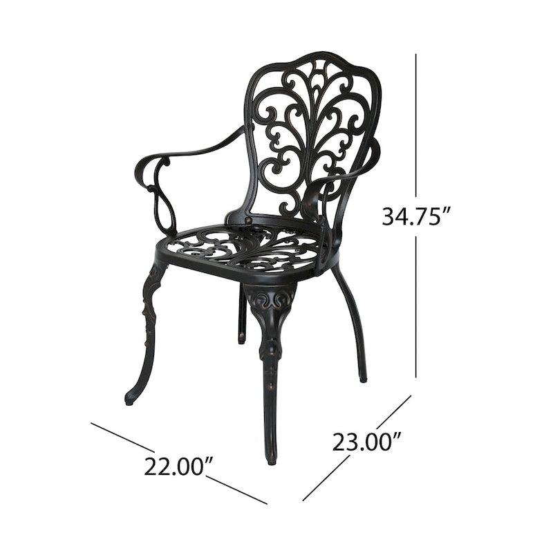 Shiny Copper Outdoor Dining Chair, Queen Anne Style, Set of 2