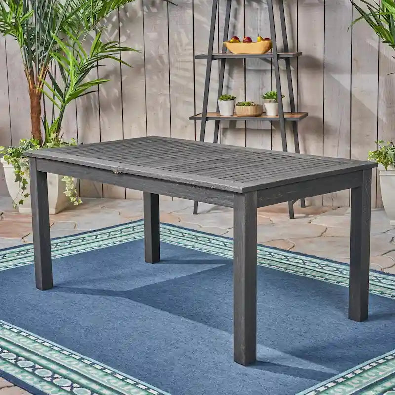 Dark Gray / Natural Expandable Outdoor Acacia Wood Dining Table, Seats 6–8