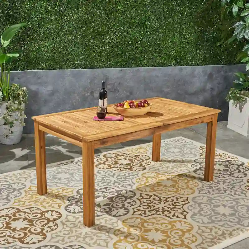 Dark Gray / Natural Expandable Outdoor Acacia Wood Dining Table, Seats 6–8