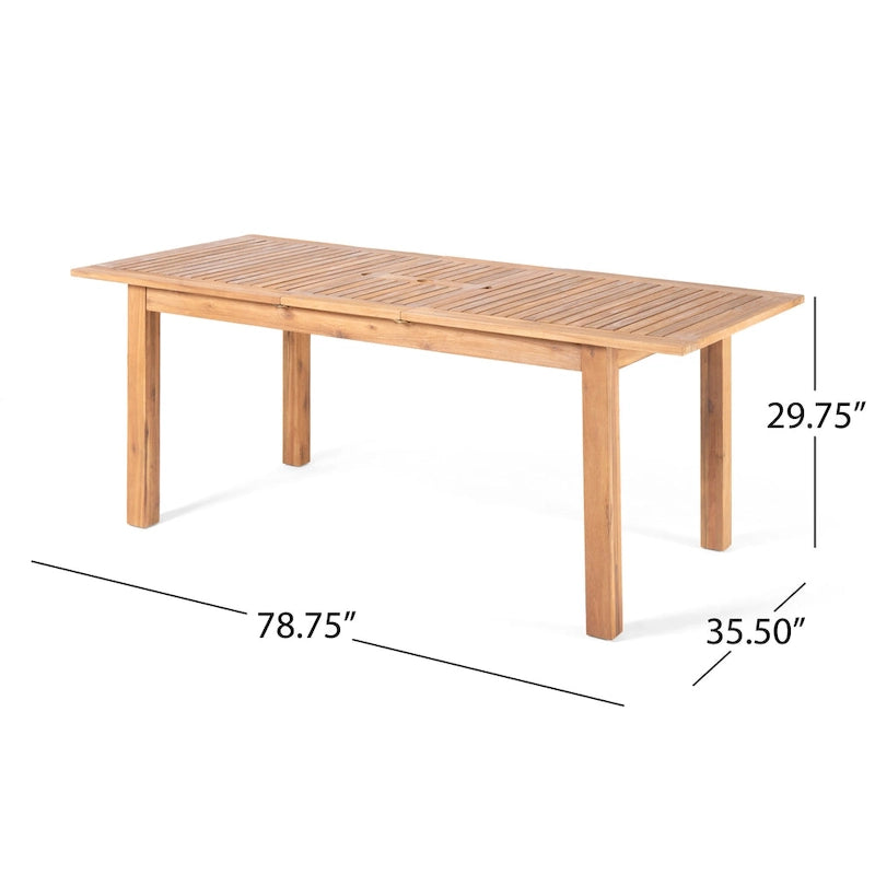 Dark Gray / Natural Expandable Outdoor Acacia Wood Dining Table, Seats 6–8