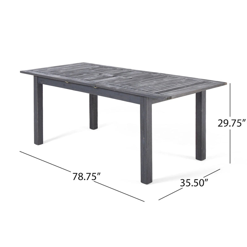 Dark Gray / Natural Expandable Outdoor Acacia Wood Dining Table, Seats 6–8