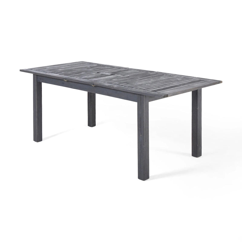 Dark Gray / Natural Expandable Outdoor Acacia Wood Dining Table, Seats 6–8