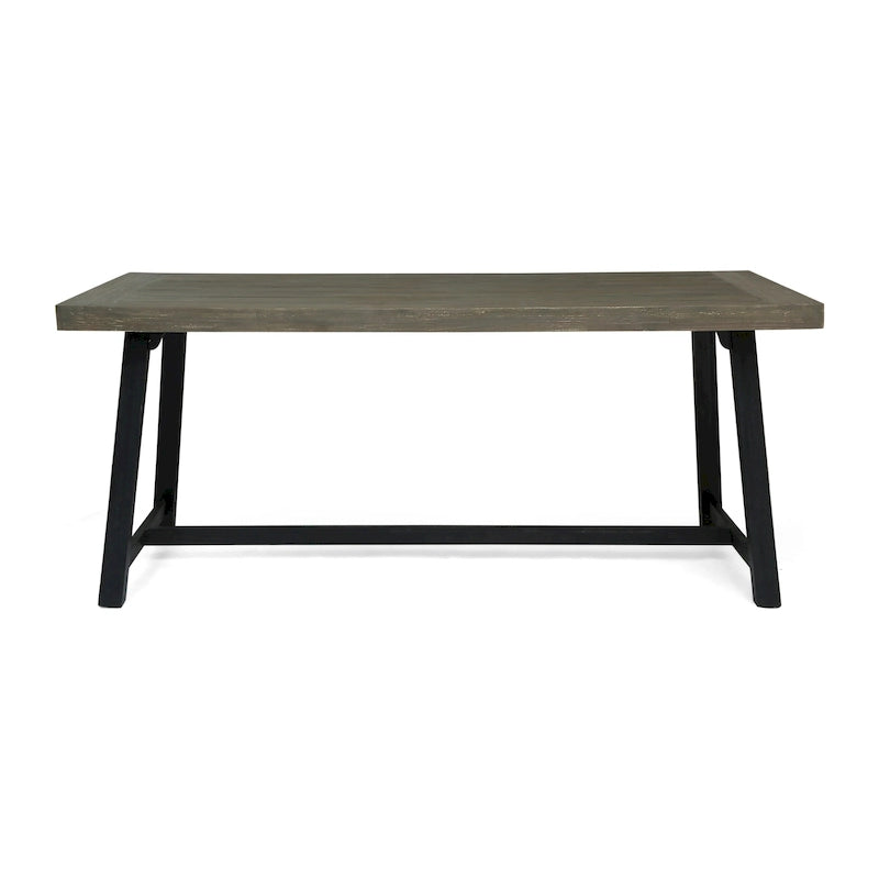 Sandblast Gray/Teak + Black Acacia Wood Outdoor Dining Table for 6