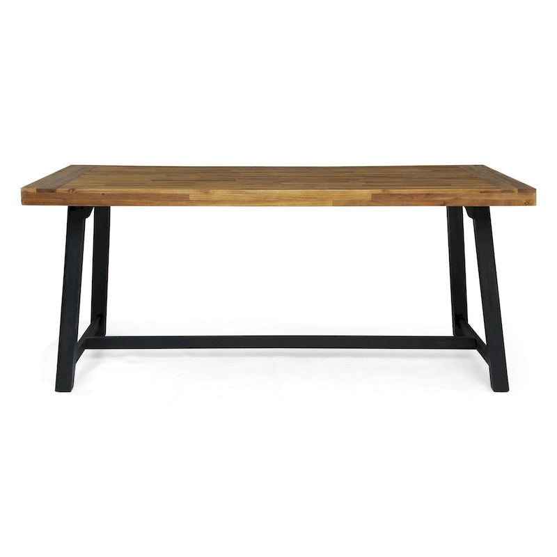 Sandblast Gray/Teak + Black Acacia Wood Outdoor Dining Table for 6
