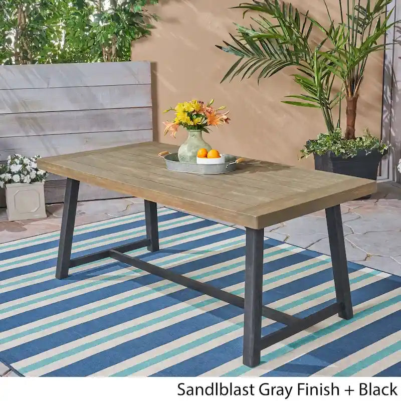Sandblast Gray/Teak + Black Acacia Wood Outdoor Dining Table for 6