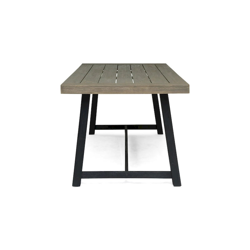 Sandblast Gray/Teak + Black Acacia Wood Outdoor Dining Table for 6