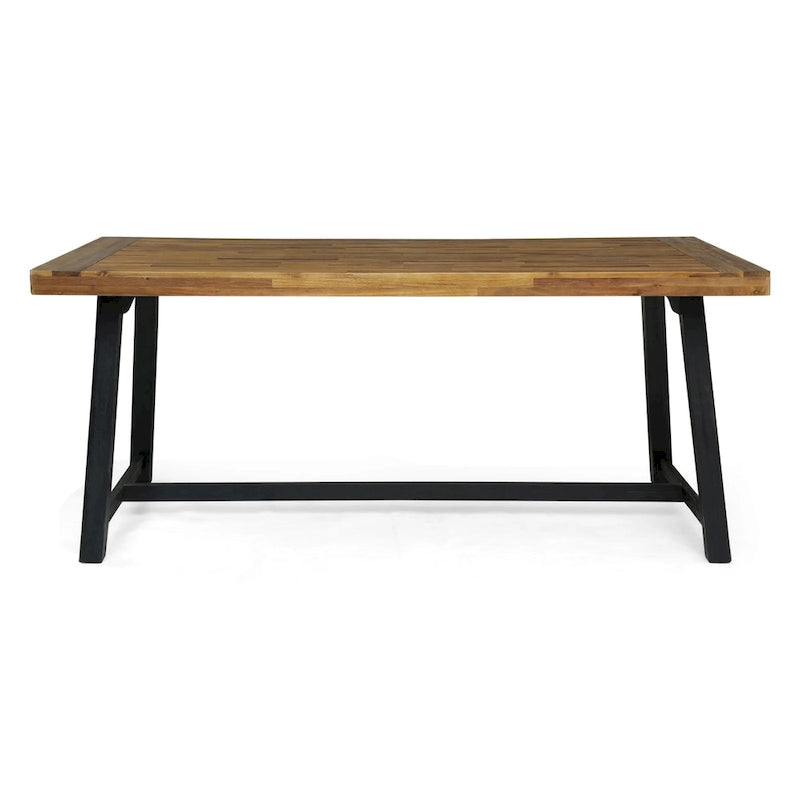 Sandblast Gray/Teak + Black Acacia Wood Outdoor Dining Table for 6