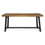 Sandblast Gray/Teak + Black Acacia Wood Outdoor Dining Table for 6