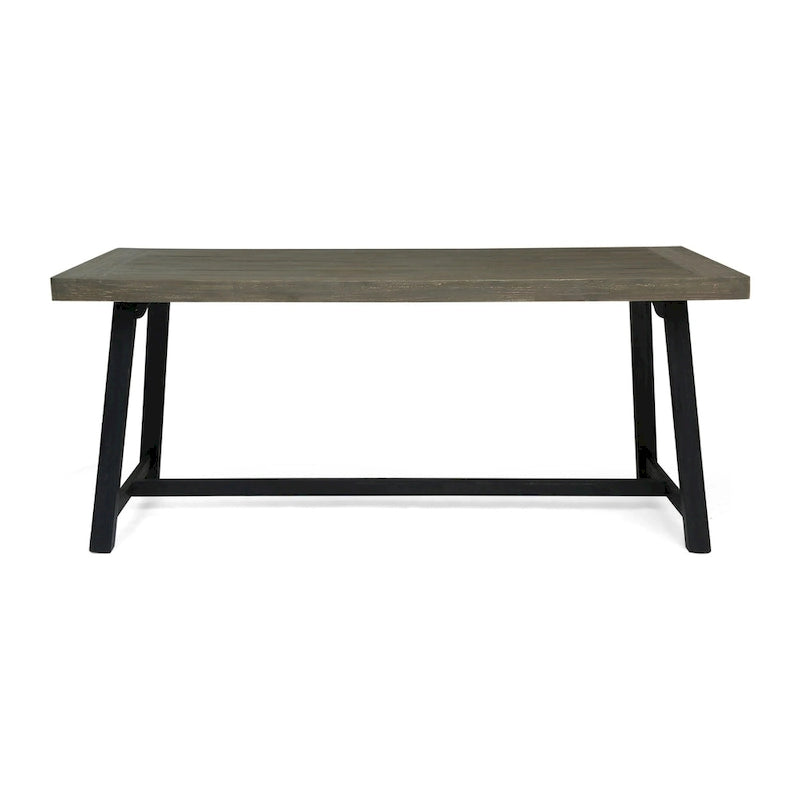Sandblast Gray/Teak + Black Acacia Wood Outdoor Dining Table for 6