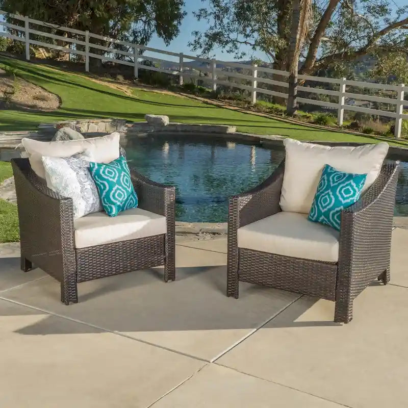 Outdoor Wicker Club Chairs, Grey/Silver, Set of 2