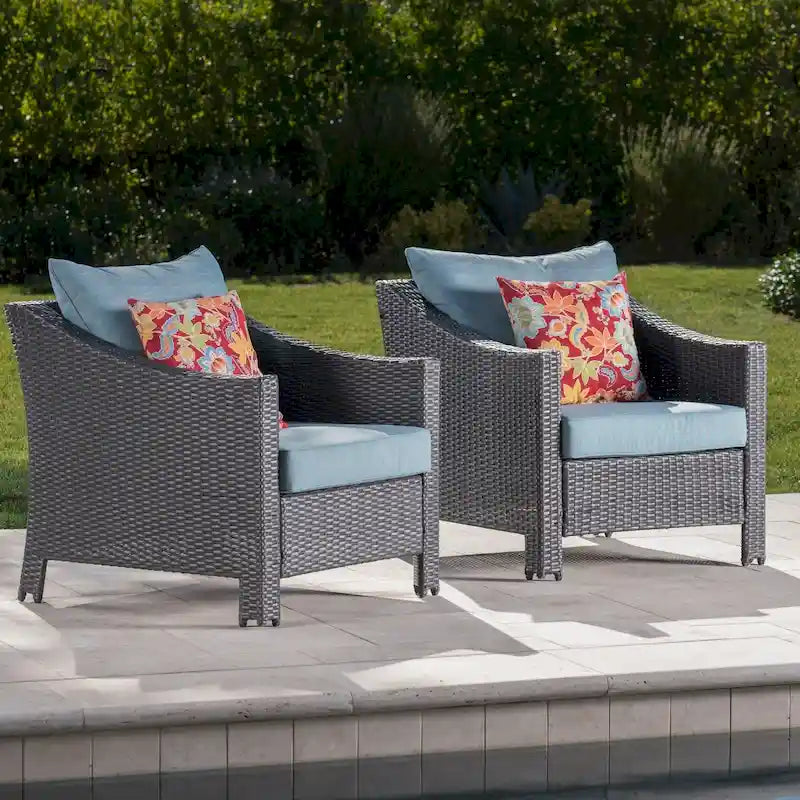 Outdoor Wicker Club Chairs, Grey/Silver, Set of 2