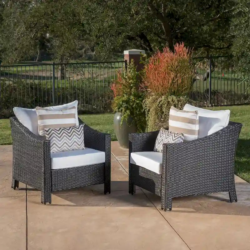 Outdoor Wicker Club Chairs, Grey/Silver, Set of 2