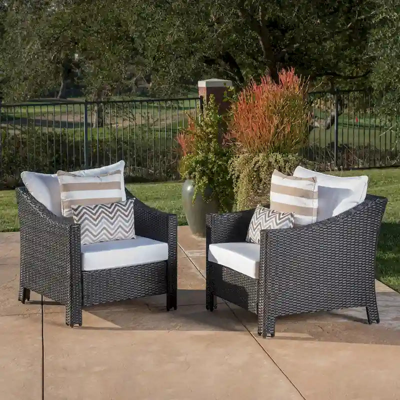 Outdoor Wicker Club Chairs, Grey/Silver, Set of 2