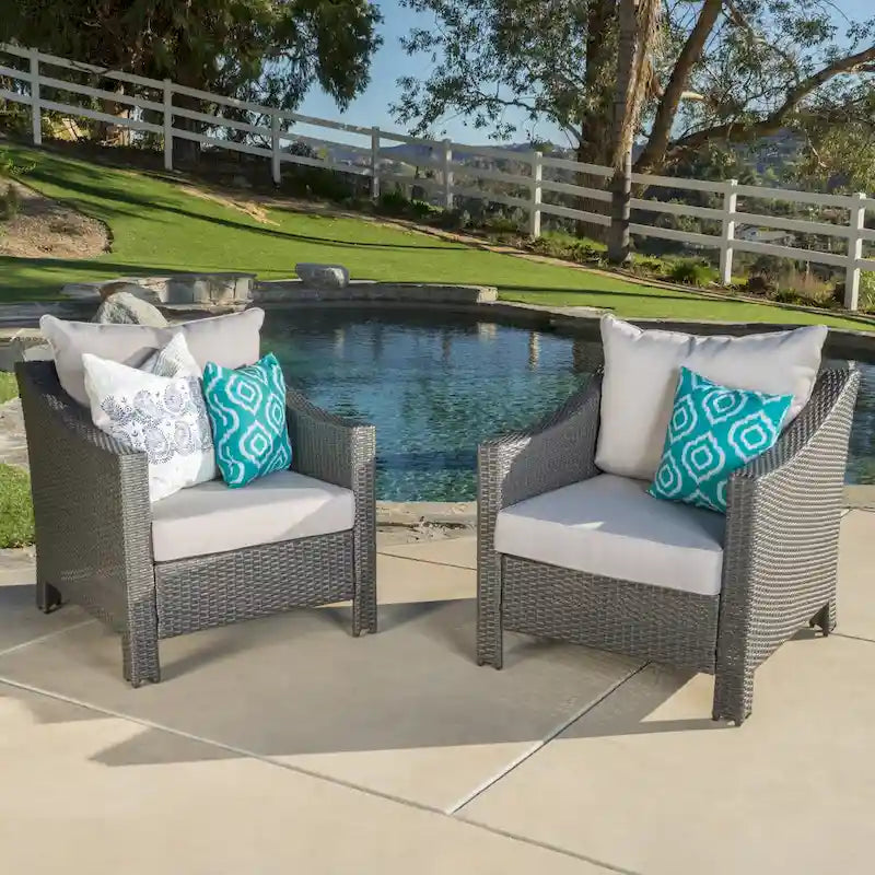 Outdoor Wicker Club Chairs, Grey/Silver, Set of 2