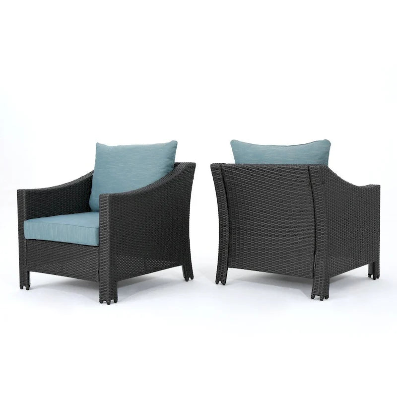Outdoor Wicker Club Chairs, Grey/Silver, Set of 2