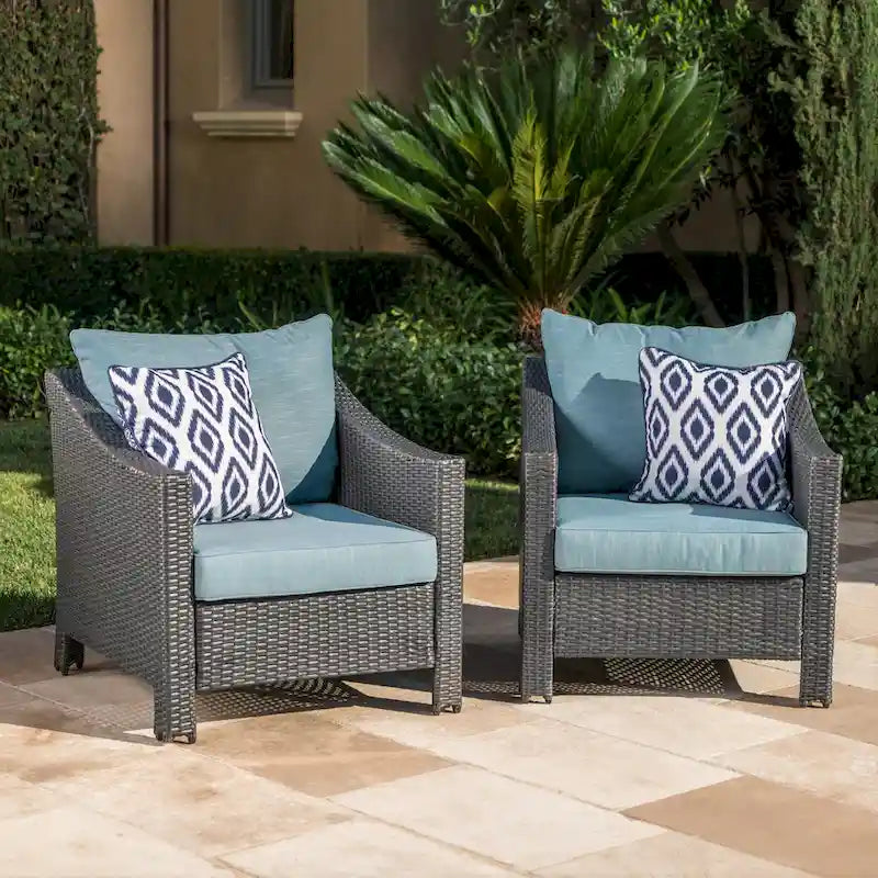 Outdoor Wicker Club Chairs, Grey/Silver, Set of 2