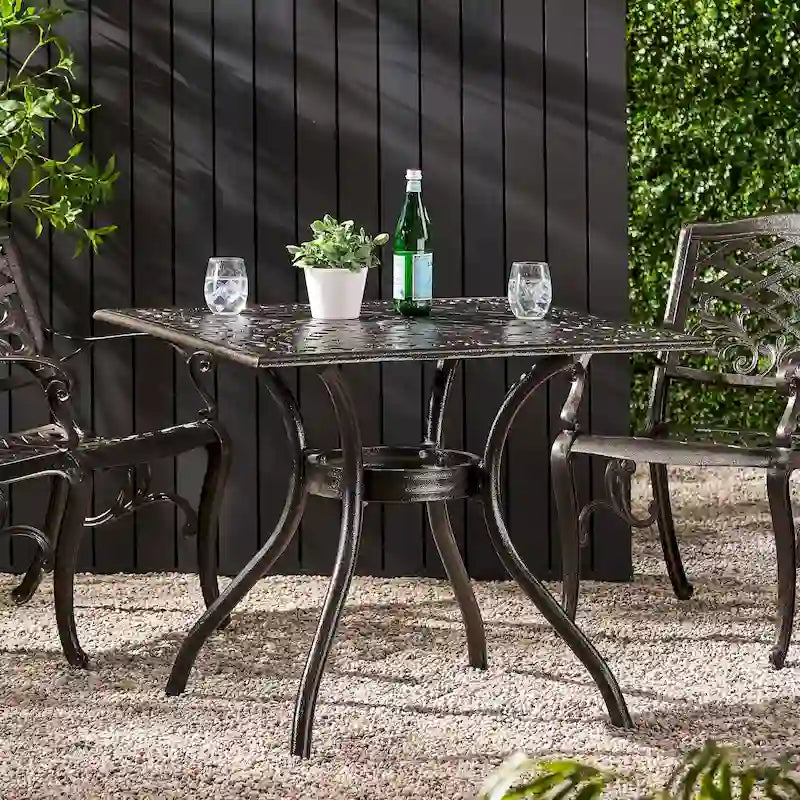 Bronze Square Cast Aluminum Outdoor Dining Table for 4 (Table Only)