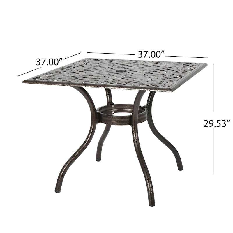 Bronze Square Cast Aluminum Outdoor Dining Table for 4 (Table Only)