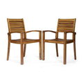 Teak / Grey Acacia Wood Outdoor Dining Chair, Set of 2