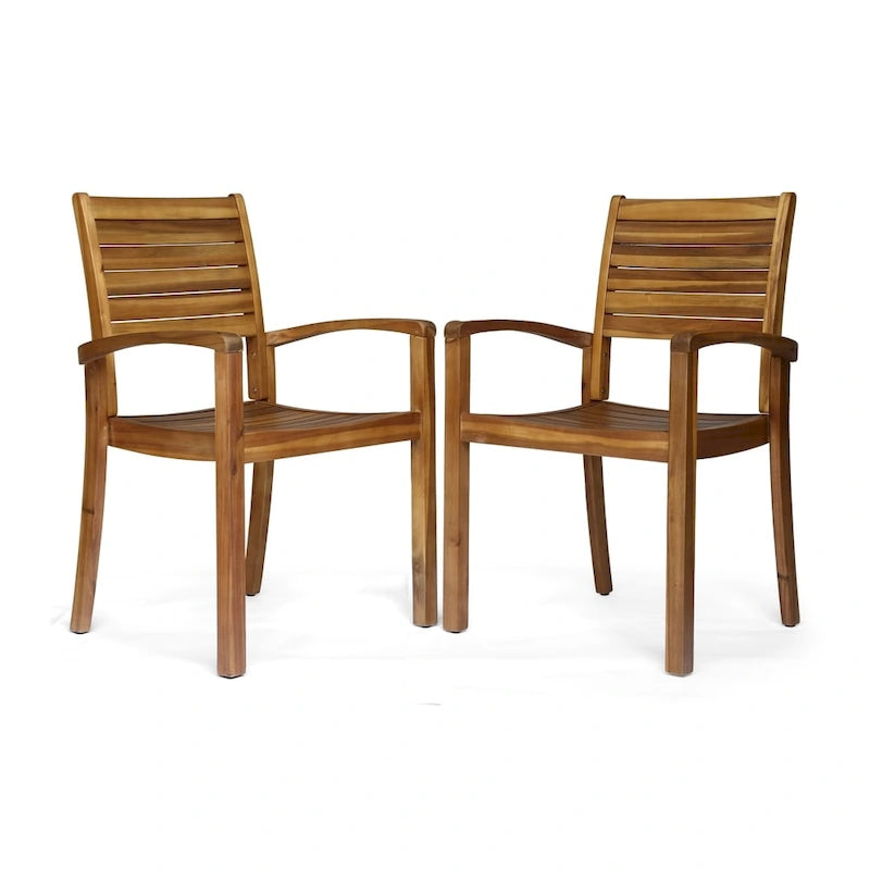 Teak / Grey Acacia Wood Outdoor Dining Chair, Set of 2