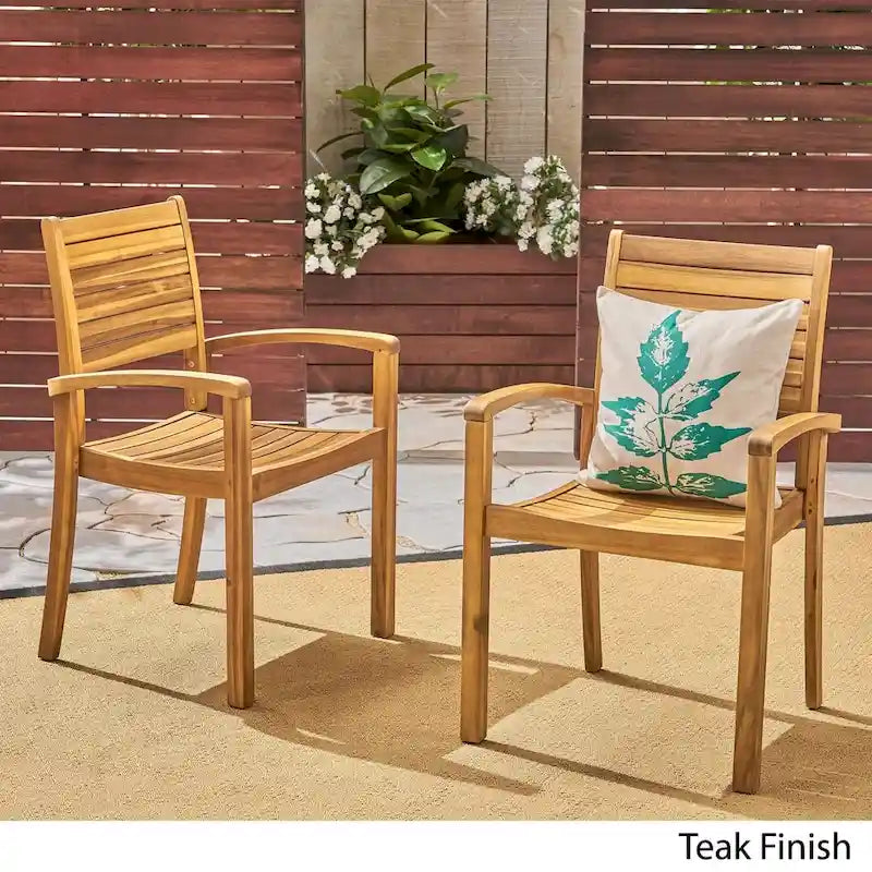 Teak / Grey Acacia Wood Outdoor Dining Chair, Set of 2