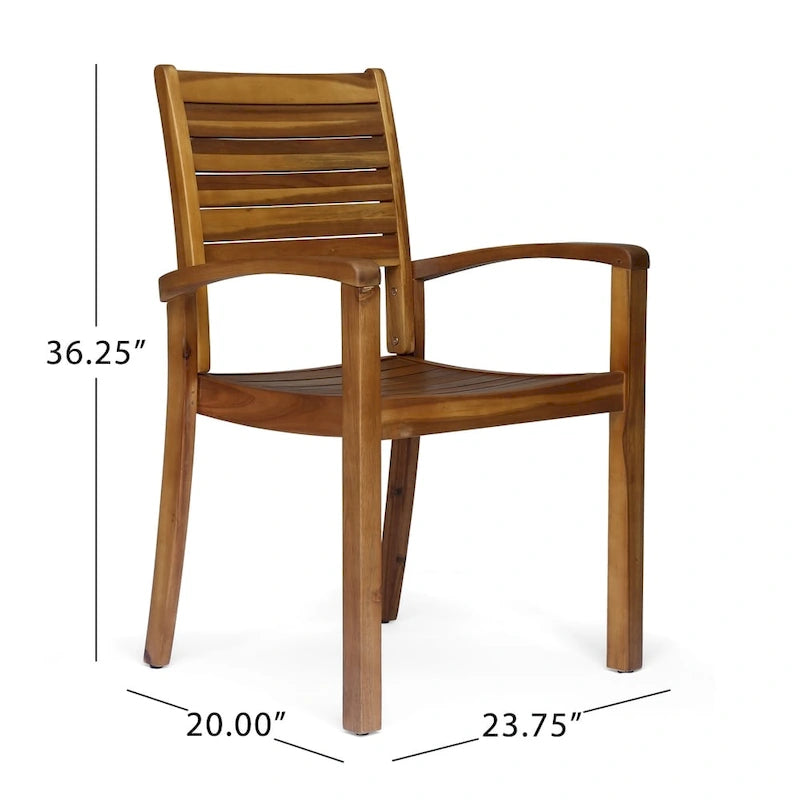 Teak / Grey Acacia Wood Outdoor Dining Chair, Set of 2
